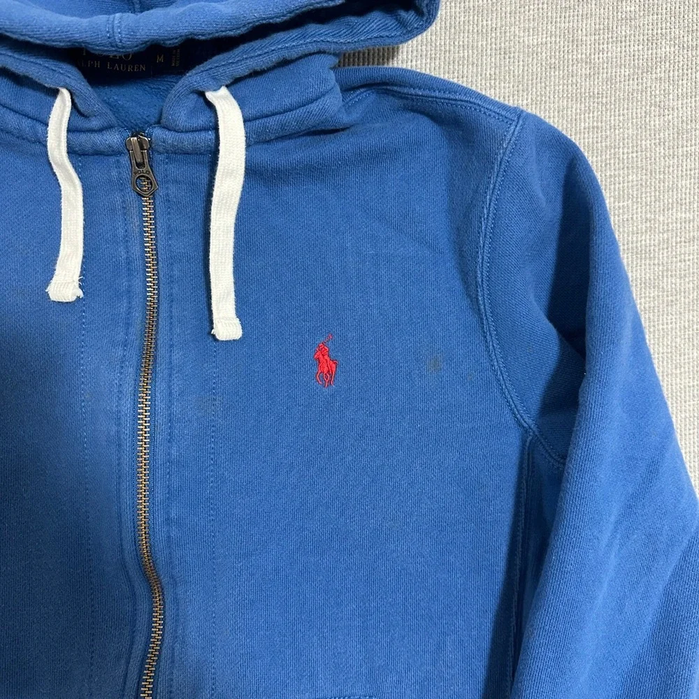 Polo Ralph Lauren Full Zip Hoodie Blue Red Pony Embroidered Sweatshirt Medium